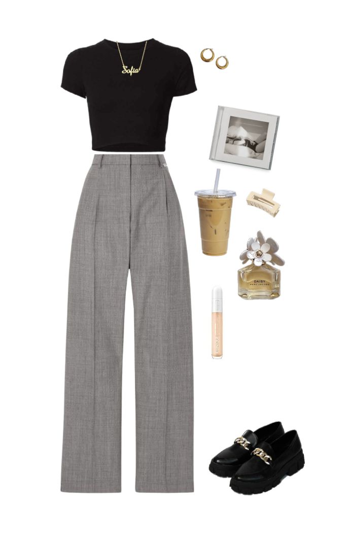 outfit black top outfit ideas | outfit black top Top For Office Wear, Black Casual Formal Outfit, Summer Outfits Formal Casual, Blouse And Slacks Outfit, Grey Pants Work Outfit, Grey Office Pants Outfit, Black Formal Pants Outfit, Black Dress Pants Outfit Casual, How To Style Grey Pants