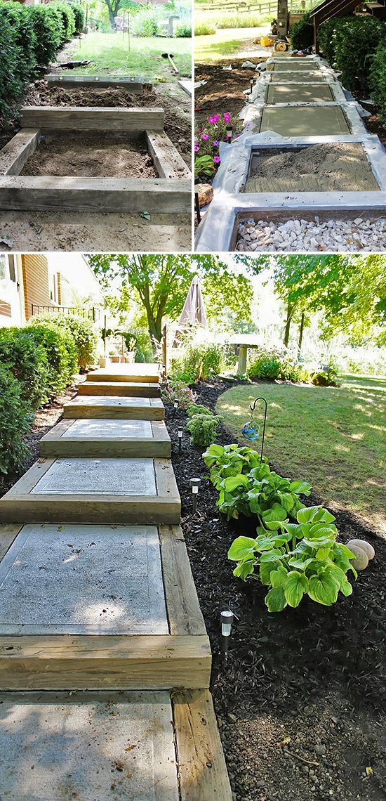 the steps are made out of concrete and have plants growing in them