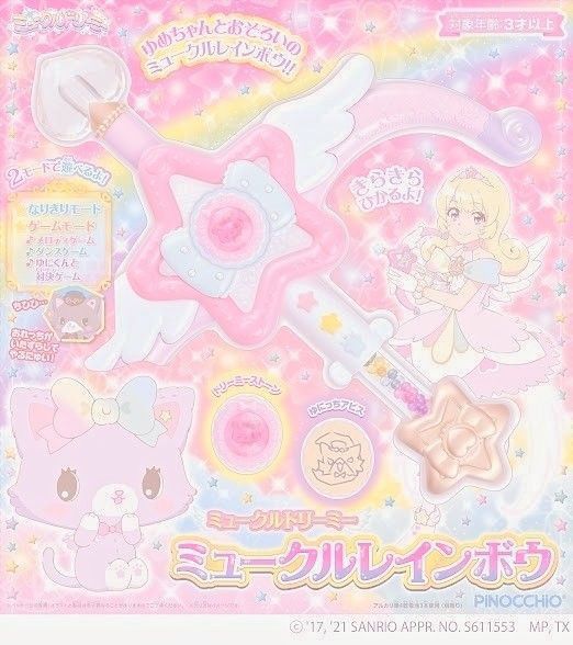 an image of a pink and white poster with various items on it's side