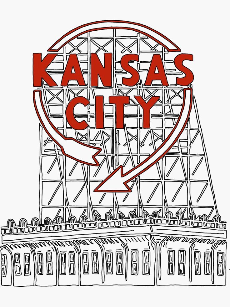 the kansas city sign is drawn in red and black