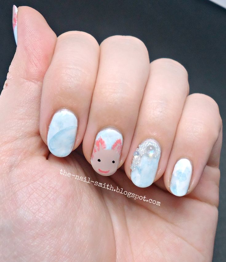 Axolotl Nail Art, Axolotl Nails, Aquatic Creatures, Fall Gel Nails, Nails Long, Birthday Fun, Swag Nails, Long Nails, Nail Ideas