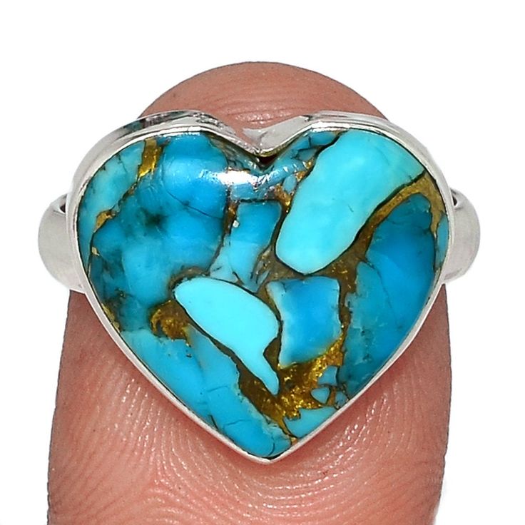 Heart Copper Blue Turquoise Silver Ring 5.3 grams Composite turquoise Gemstone Unique Blue Turquoise Ring With Inlay, Blue Turquoise Ring With Inlay, Southwestern Blue Turquoise Ring With Natural Stones, Southwestern Style Blue Turquoise Ring With Natural Stones, Turquoise Gemstone Heart Ring For Anniversary, Southwestern Blue Rings For Anniversary, Handmade Blue Heart Ring, Handmade Blue Heart Shaped Ring, Heart-shaped Blue Turquoise Ring Gift