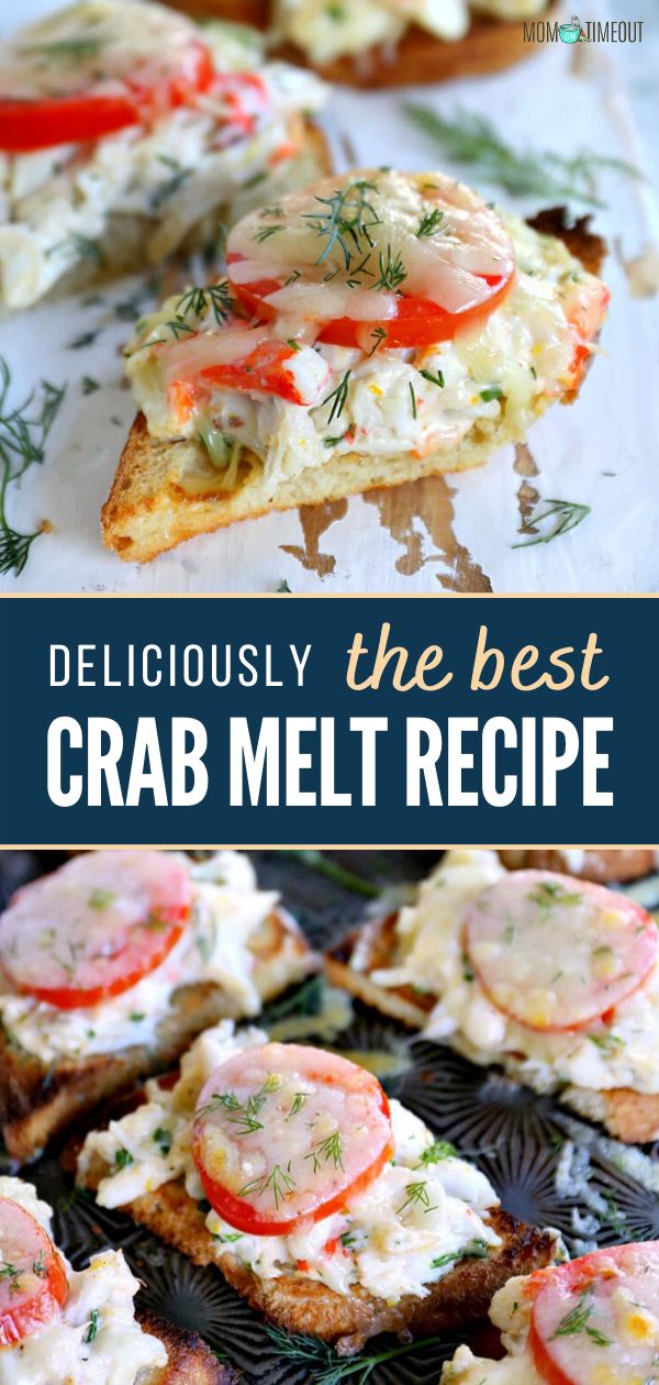 the best crab melt recipe is served on toasted bread and topped with fresh herbs