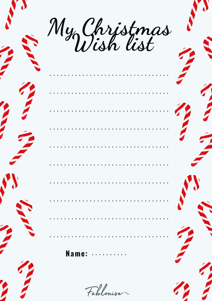 a christmas wish list with candy canes on the bottom and writing in black ink