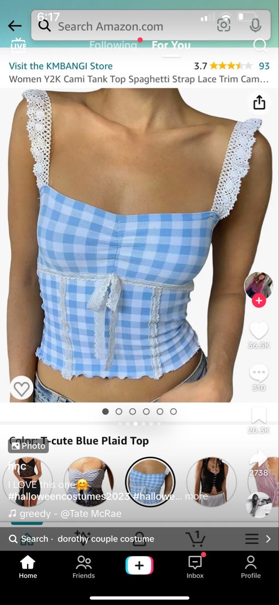 Dorothy Costume, Y2k Cami, Gingham Tops, Spaghetti Strap Tank Top, Lace Corset, Blue Gingham, Couples Costumes, Plaid Tops, Top Photo