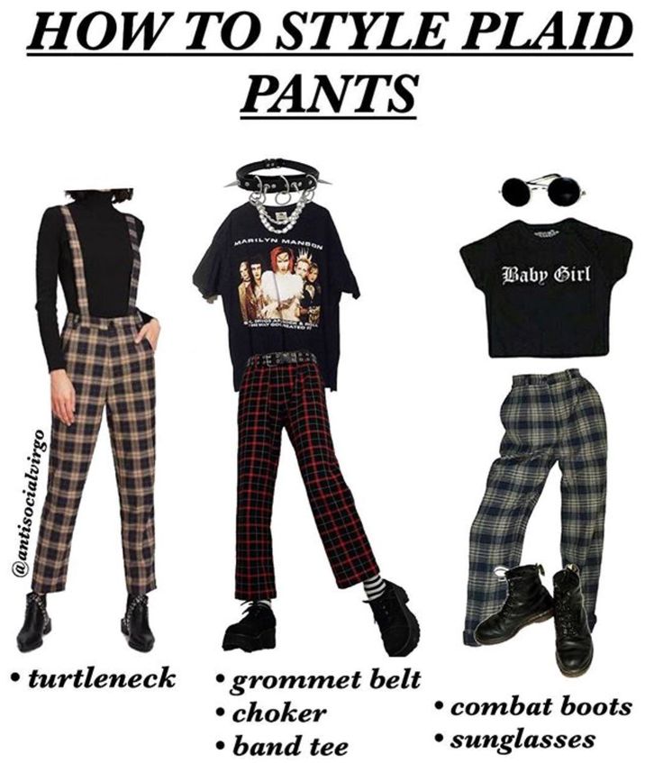 How To Style Plaid Pants, Types Of Clothes, Looks Hippie, Checked Pants, Artsy Girl, Goth Outfit, Hipster Outfits, Plaid Fashion, Plaid Pants