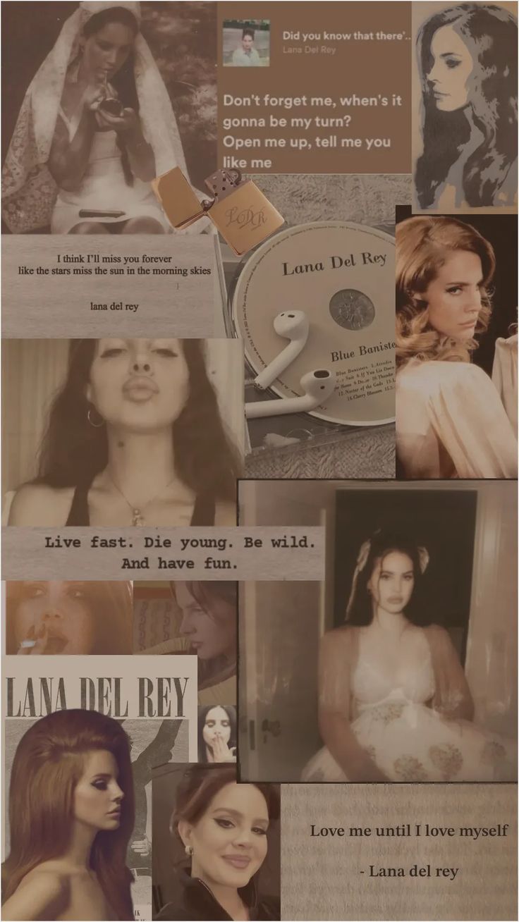 a collage of photos with the words lana del rey written on them and pictures of women