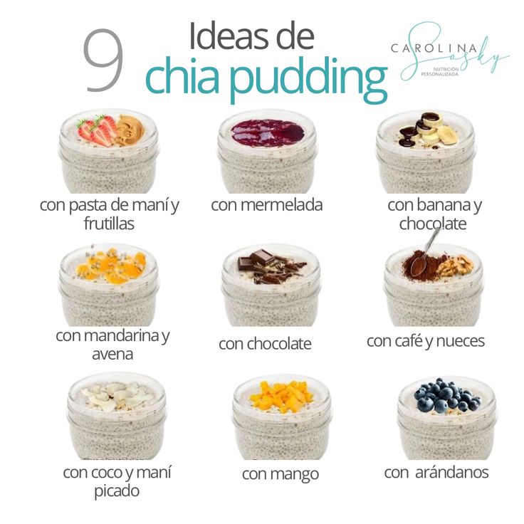 an image of different types of puddings in bowls with the words 9 ideas de chia puddinging