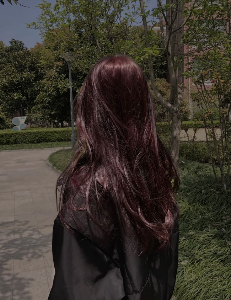 long straight wavy beautiful dark red shiny hair aesthetic glossy chinese japanese korean trendy 2022 xiaohongshu 小红书 core anime manga manhwa Dark Cherry Red Hair Asian, Wine Colored Hair Burgundy Dark, Tinted Red Hair Dark Brown, Aesthetic Dark Red Hair, Dark Red Hair Straight, Hair Tint For Dark Hair, Dark Red Hair Korean, Dark Hair Dyed Red, Red Brown Hair Aesthetic