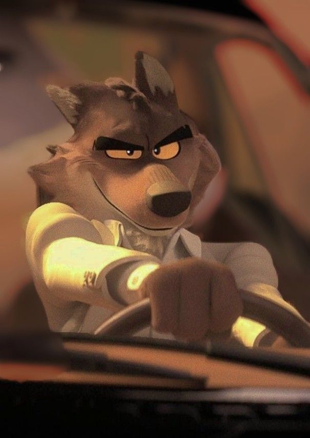 a cartoon character is driving a car with an angry look on his face