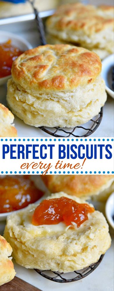 some biscuits with ketchup on them and the words, perfect biscuits every time