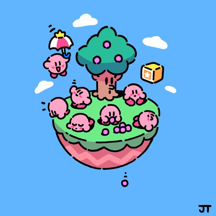 an image of a cupcake with pigs on it's top and trees in the background