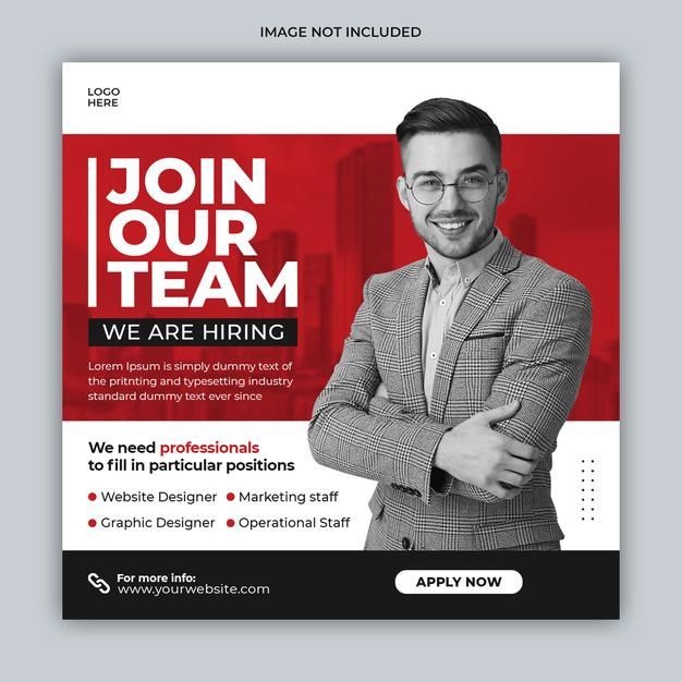 a red and black business flyer with a man in a suit smiling for the camera