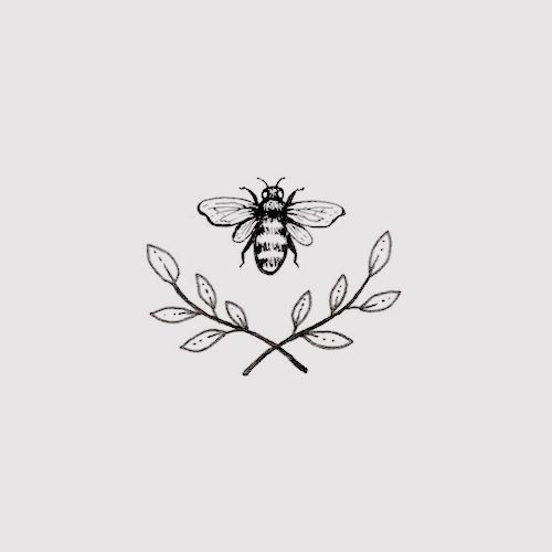 a black and white drawing of a bee on a twig