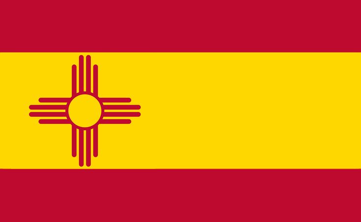 the flag of the state of new mexico is shown in red and yellow with an orange center