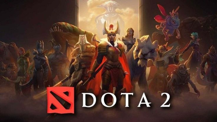 the dota 2 logo surrounded by many different characters