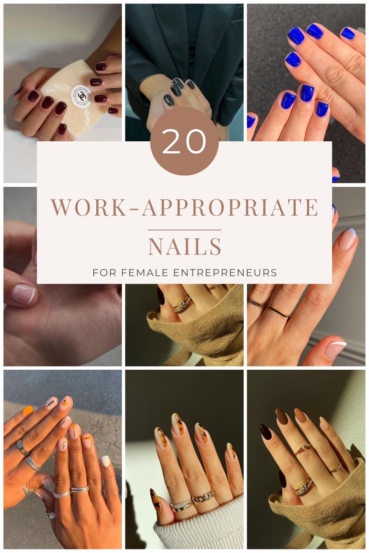 Work appropriate and professional nails for everyday use. Going to a Job doesn't mean you have to sacrifice on basic and plain nails. Find a matching Work Style with your nails and you are done. Take a look at these 20 inspirations of nails suitable for work. Nail Design Professional, Short Nails For Working Women, Professional Nail Inspiration, Nail Ideas For Business Women, Professional Nail Art For Work, Nail Color For Work Professional, Professional Looking Nails Business, Work Place Nails, Nail Designs For Office Job