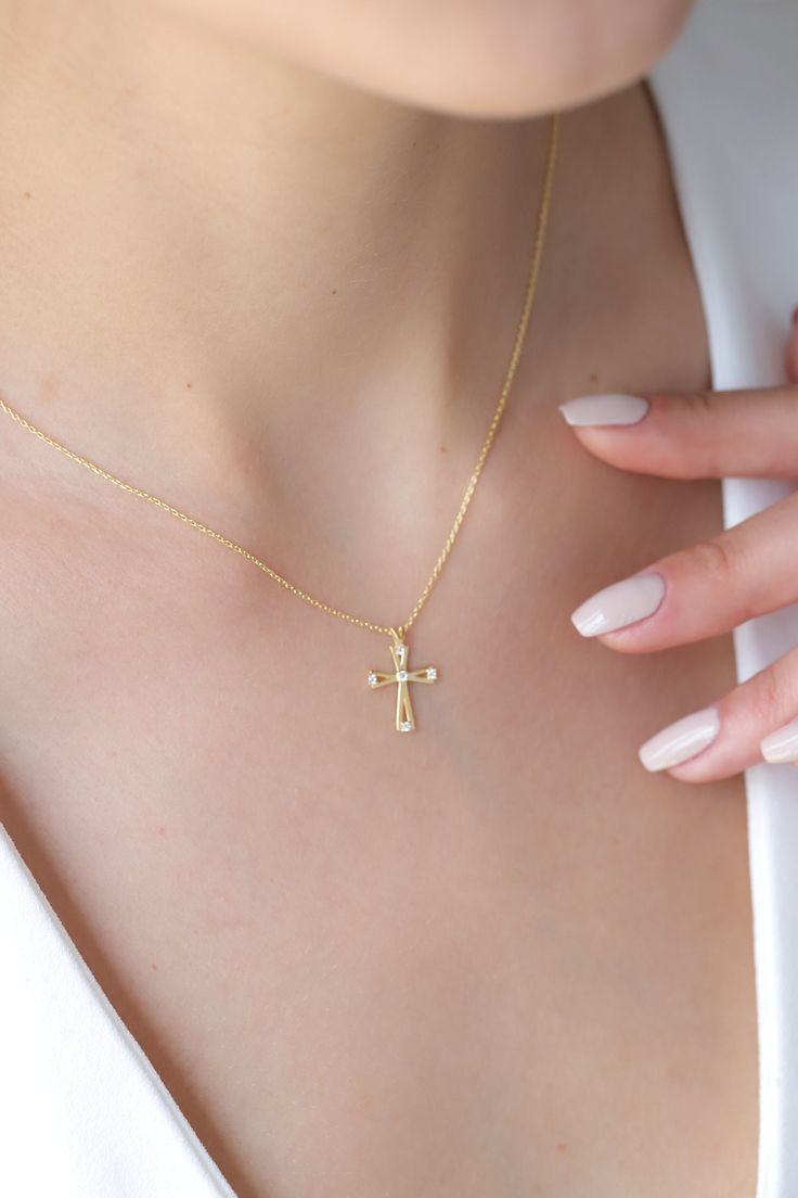 1- PRODUCTION ∙ D E S C I P T I O N This elegant Diamond Open Cross Necklace in 14K Gold is a symbol of faith and love. The intricate design features sparkling diamonds and elegant gold, creating a stunning piece that's perfect for any occasion. With its timeless beauty and delicate elegance, this necklace is sure to become a treasured part of your jewelry collection. Let this be a reminder of your unwavering devotion and caring spirit. 2- PRODUCT ∙ D E T A I L S Diamond quality: * Diamond carat Yellow Gold Diamond Cross Necklace Gift, Diamond Cross Necklace In Yellow Gold As Gift, Yellow Gold Cross Pendant Necklace With Birthstone, Yellow Gold Birthstone Cross Pendant Necklace, Yellow Gold Pendant Cross Necklace For Anniversary, 14k Gold Crucifix Necklace Fine Jewelry, 14k Gold Cross Necklace As Gift, Yellow Gold Cross Necklace With Diamond Cut As Gift, Yellow Gold Diamond Cut Cross Necklace As Gift