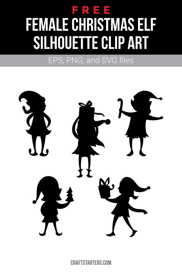 the silhouettes of female christmas elf and other characters are shown in black on white