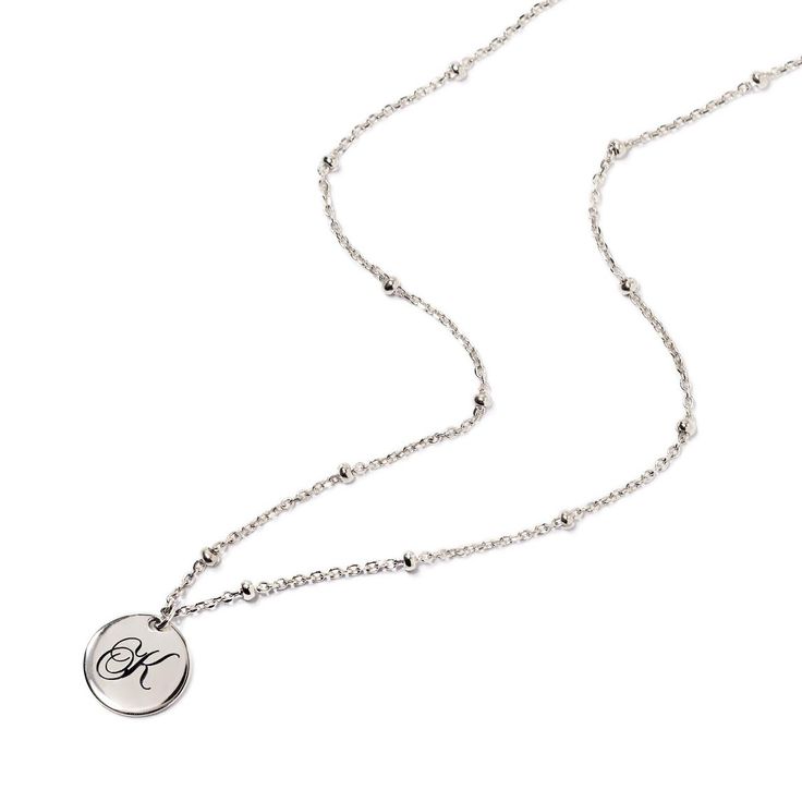 The perfect personalized gift for anyone with a calligraphy initial necklace. It's perfect as a birthday, friendship, mother's day and bridesmaids gift. Features a small round disc on a beaded chain from our signature O Collection. Disc diameter 9mm Adjustable chain: 17-19in (43-48cm) Laser Engraving Sterling Silver Italian Bead Chain Spring clasp closure Hypoallergenic, lead and nickel free #258S Bead Chain Necklace, Bead Chain, Initial Necklace, Beaded Chain, Cable Chain, Bridesmaid Gifts, Laser Engraving, Mother's Day, Diamond Cuts