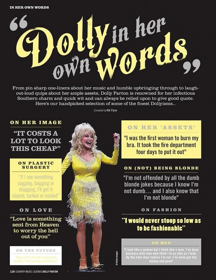 dolly in her own words on the cover of an advertiser's magazine