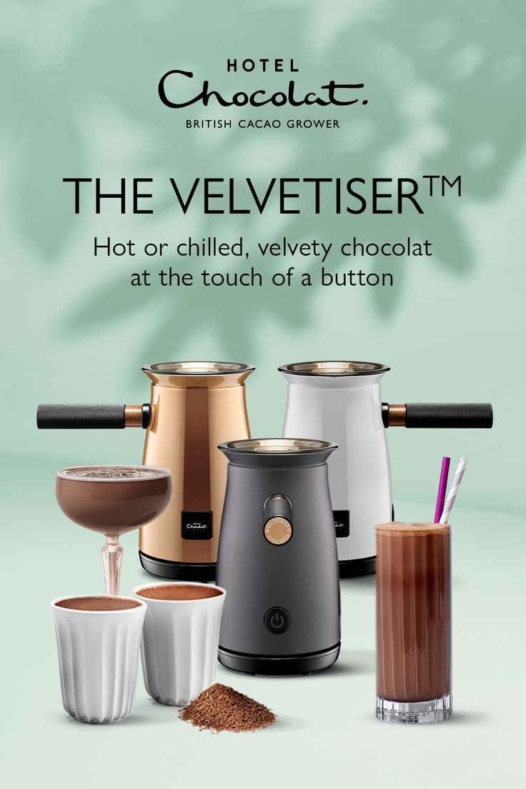 an advertisement for the velvettiserm hot or chilled, velvety chocolate at the touch of a button