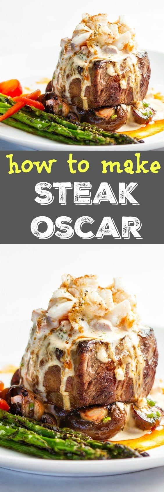 how to make steak oscar with asparagus, carrots and gravy