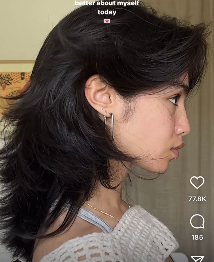 Womens Alternative Haircut, Hairstyle For Heavy Hair, Asian Hair Shag, Wolf Cut For Square Face, Wolf Cut With Dyed Tips, Mid Length Mullet Women, Long In Front Short In Back Hair, Lots Of Short Layers, Wolfcut Side Profile