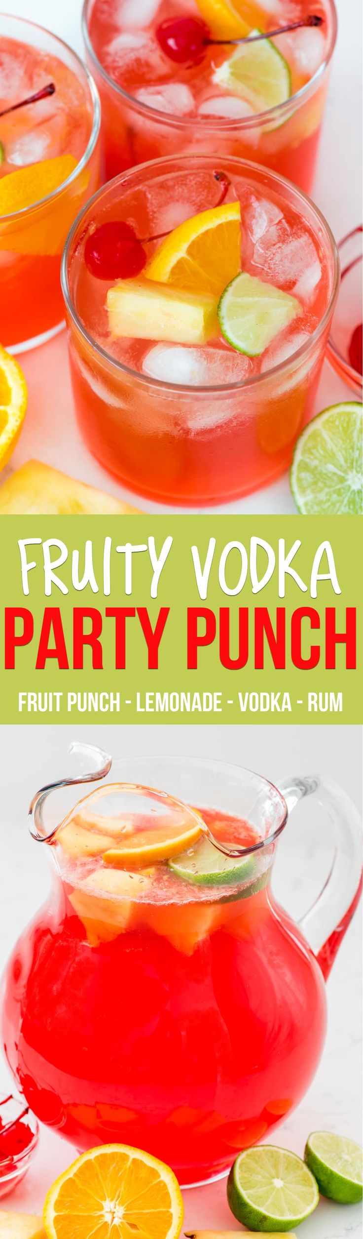 fruity vodka party punch with lemonade, vodka and rum