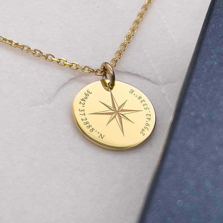 14K Solid Gold Compas Necklace, Birthday gift, Best friends gift,Coordinates pendant, personalized compass necklace, Gold necklace, Handmade jewelry, Custom Jewelry, Anniversary gift  ⚜️ Pendant Material: 14K Solid Real Gold (NOT GOLD PLATED)  ⚜️ Hallmark for certification engraved on the back: 585 and my registered stamp  ⚜️ Design - We design everything in house.  ⚜️ Manufacturing - We make each piece we design in our workshop. The pendant  is precisely cut out of 14K solid gold by a high-end Gold Compass Necklace, Honeycomb Necklace, Real Gold Chains, Compass Necklace, Custom Pendants, Necklace Personalized, Stamp Design, Gold Plated Chains, Personalized Necklace