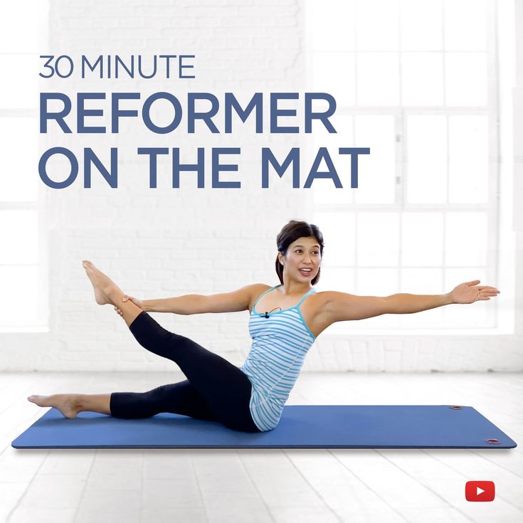 a woman is doing yoga on a mat with the words 30 minute reffirmer on the mat