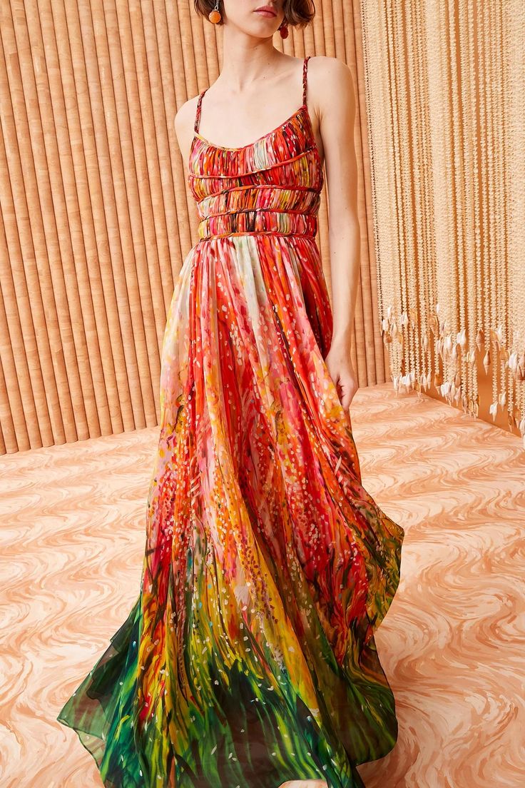 Rosie Gown - Cherry In Lace Red Printed Silk Gown - Ulla Johnson Multicolor Silk Maxi Dress For Gala, Summer Evening Gown In Multicolor, Multicolor Maxi Dress For Summer Gala, Multicolor Summer Gala Maxi Dress, Multicolor Summer Evening Gown, Multicolor Silk Summer Gown, Nyc Boutiques, Gown Red, Silk Gown