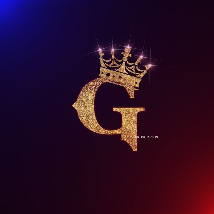 the letter g is made up of gold glitter and has a crown on top of it