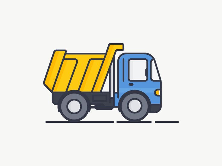 a blue and yellow dump truck on a white background