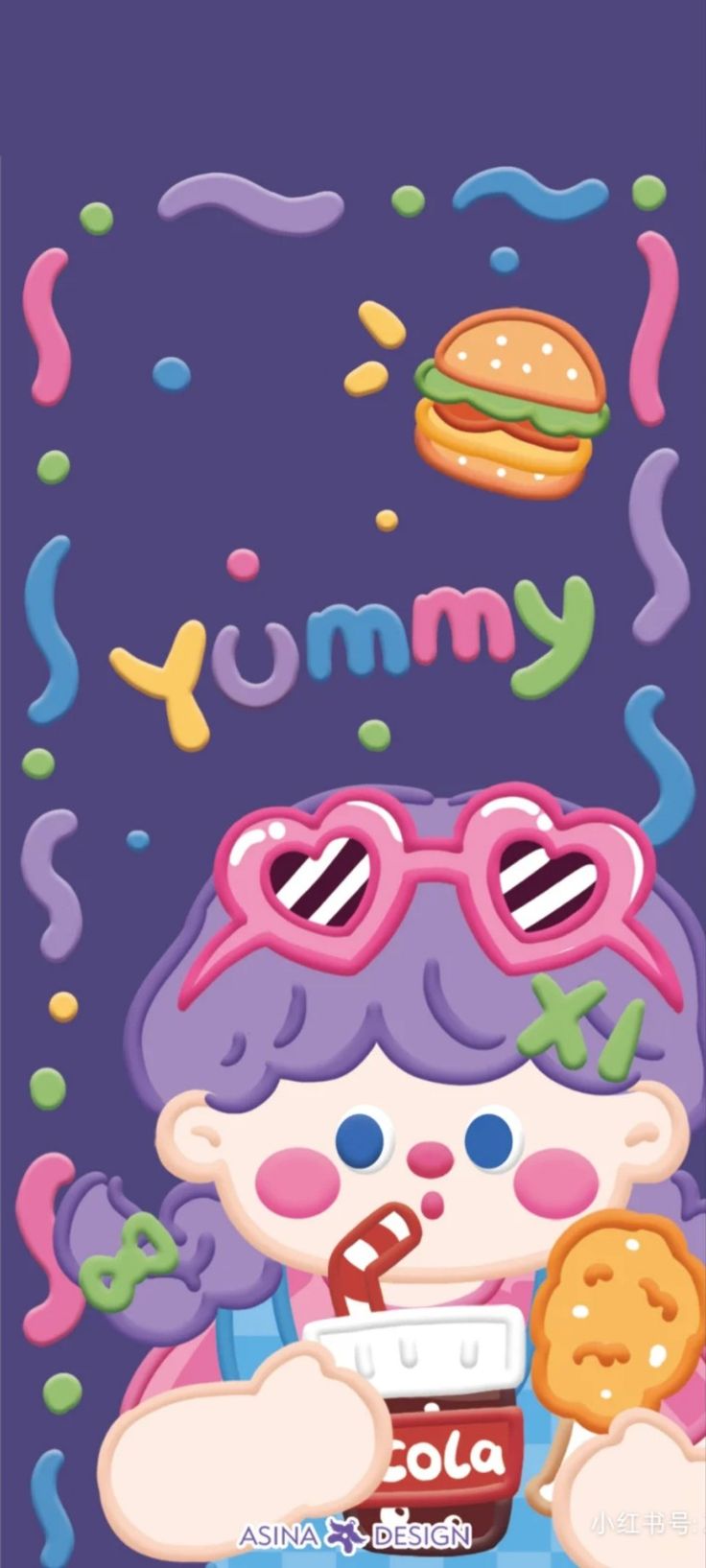 an image of a cartoon character holding a donut and wearing sunglasses with the words yummy on it