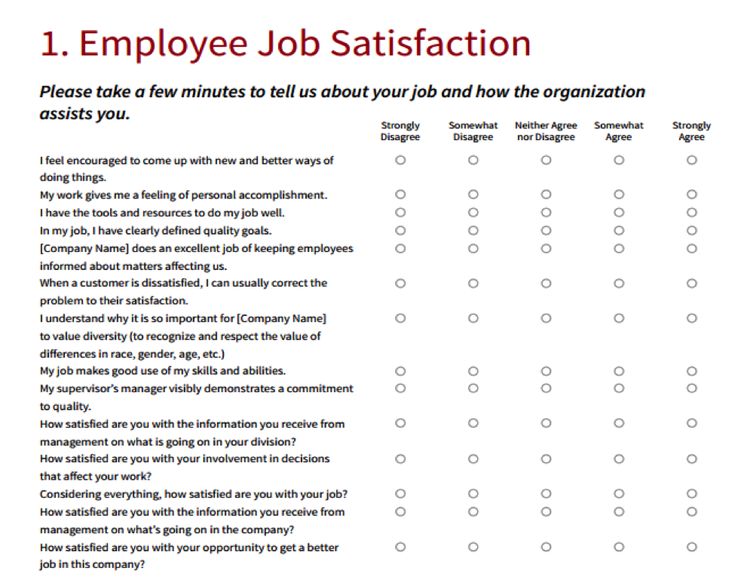 a job satisfaction survey sheet with the words employee job satisfaction on it and an image of a