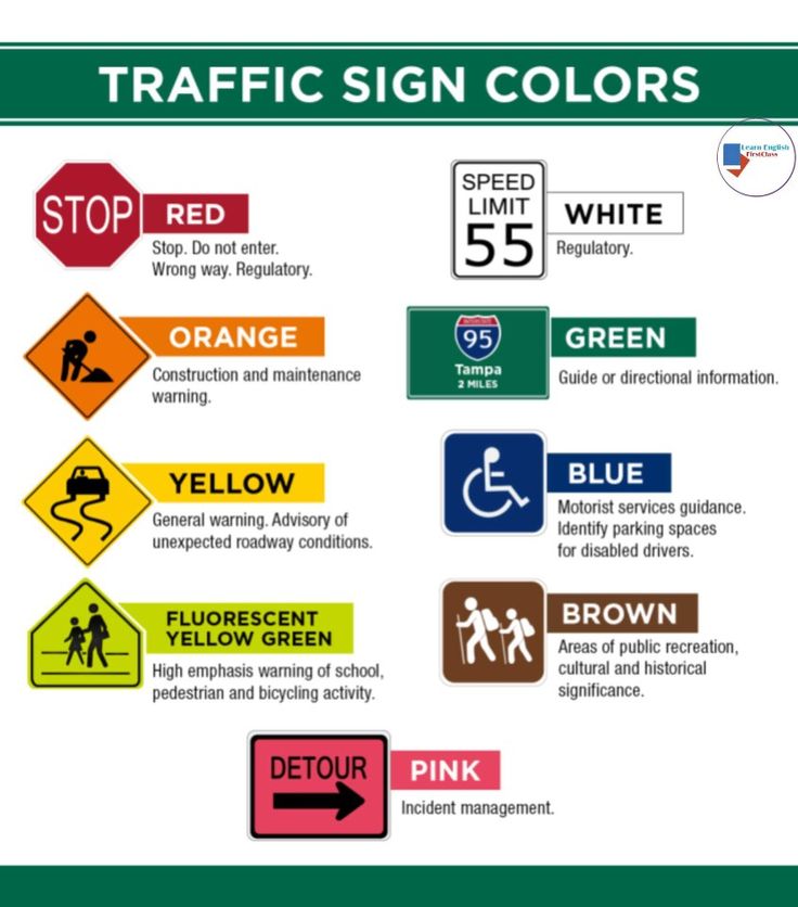 traffic signs are shown in different colors and sizes