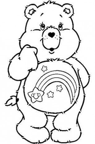 a teddy bear holding a rainbow coloring page