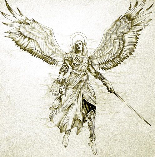 Warrior Angel Tattoo Engel Krieger Tattoo, Gabriel Tattoo, Angel Tattoo Meaning, Angel Warrior Tattoo, Angel Back Tattoo, Beautiful Angel Tattoos, Malaikat Jibril, Guardian Angel Tattoo Designs, Archangel Michael Tattoo