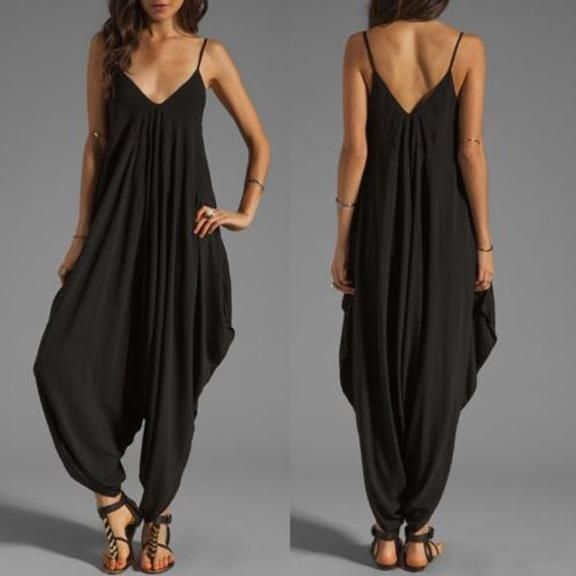 Material: PolyesterType: JumpsuitsLength: Full LengthFabric Type: ChiffonStyle: CasualFit Type: Regular Loose Fit Jumpsuit, Black Jumpsuits, Plus Size Bohemian, V Neck Jumpsuit, Chic Romper, Romper Pattern, Loose Jumpsuit, Long Romper, Casual Jumpsuit