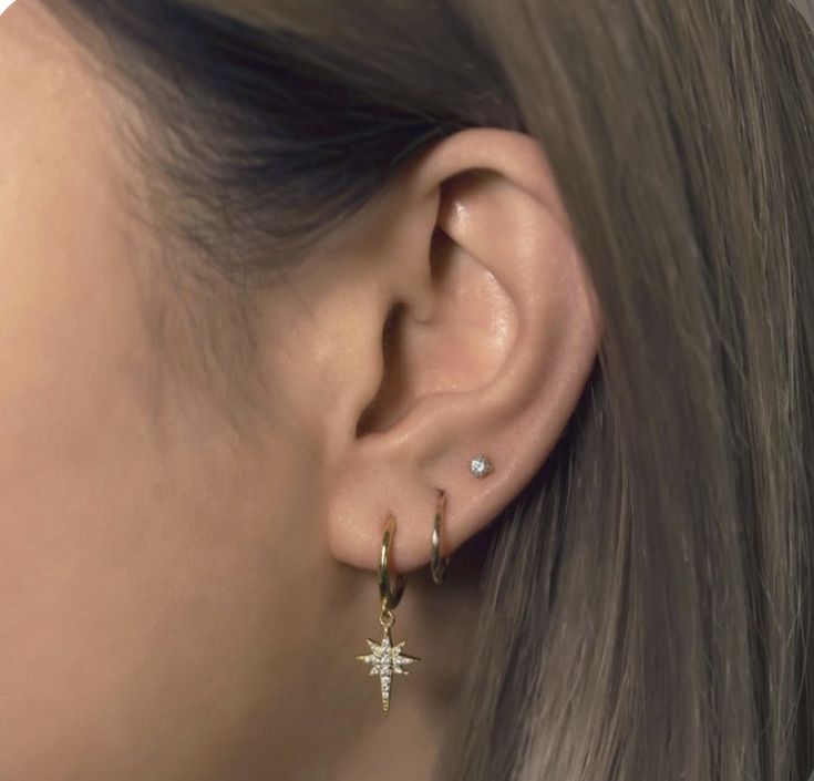 a close up of a woman's ear with an earring on top of it