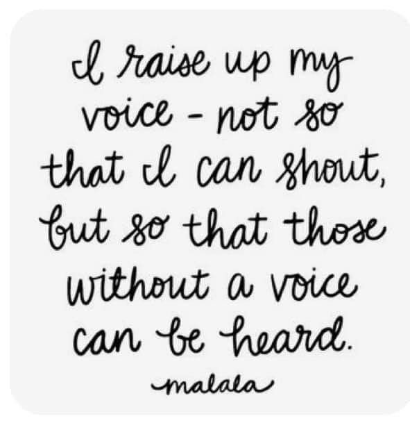 a black and white quote with the words i raise up my voice - not so that i can shoot out so that those without a voice can be heard