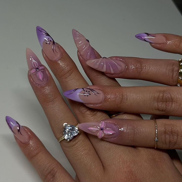 Almond Nails Designs Extra, Nail Art Fancy, Purple Acrylic Nails Designs, Edgy Nails, Work Nails, Makijaż Smokey Eye, Summer Acrylic Nails, Luxury Nails, Classy Nails