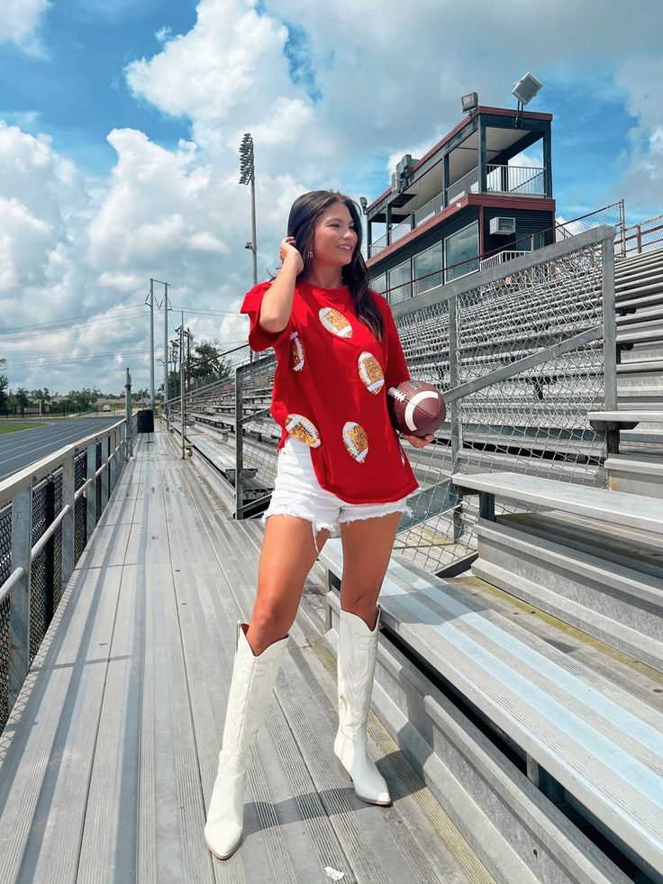 Football Fest Sequin Tee – Willow Boutique Red Outfits, Game Day Football, Sequin Tee, Sequin Patch, Gameday Outfit, Round Neck Tees, Red Outfit, Short Leggings, Fall Collections