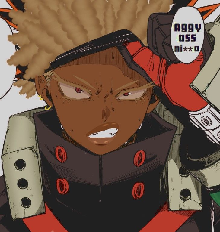 an anime character with dreadlocks on his head, wearing a red and black uniform