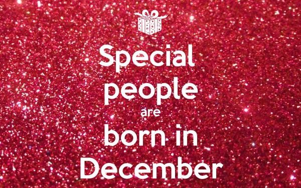 a red glitter background with the words special people are born in december written on it