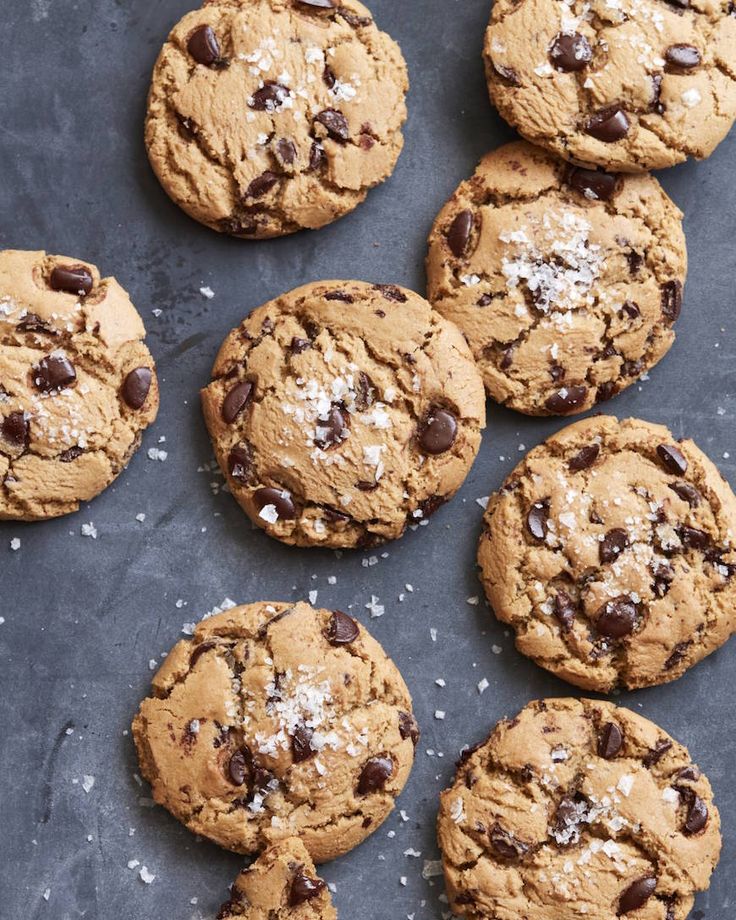 chocolate chip cookies with sea salt on top