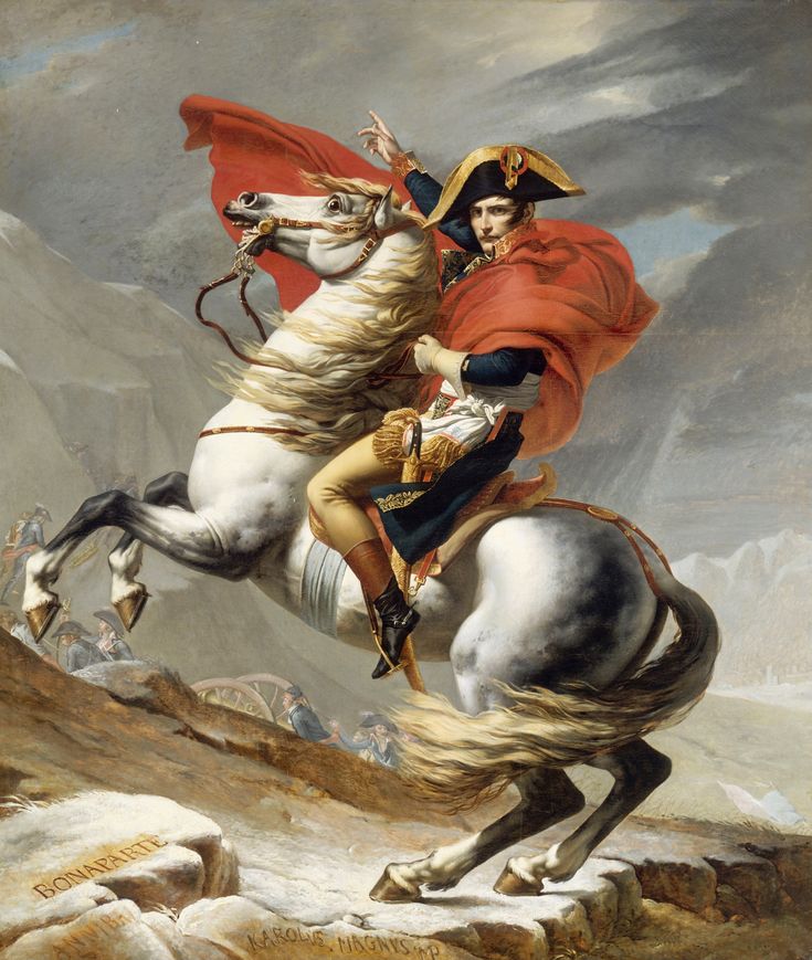 a painting of a man riding on the back of a white horse