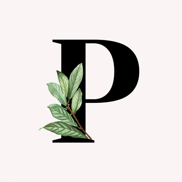 the letter p is made up of leaves and has an uppercase capital d on it