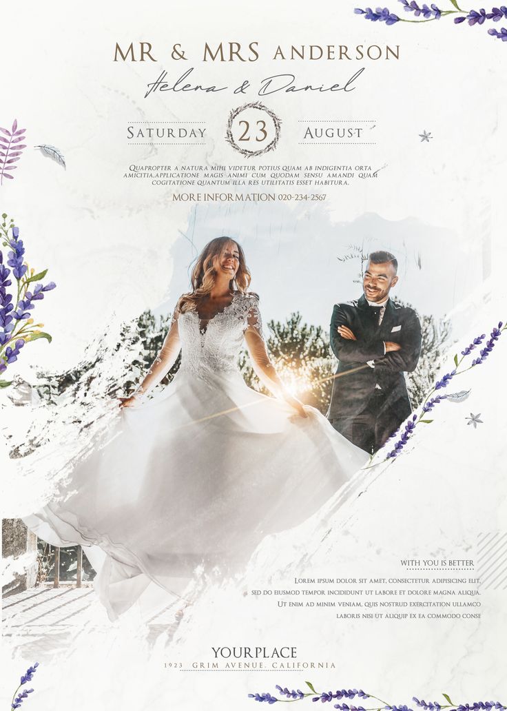 an advertisement for a wedding event with the bride and groom